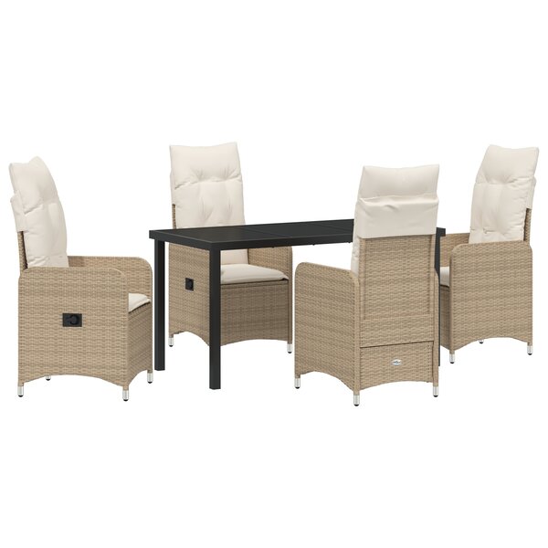 vidaXL Ensemble de salle à manger de jardin 5 pièces avec coussins Beige Poly Rattan