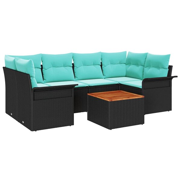 vidaXL Ensemble de canapé de jardin 7 Pièces Noir et turquoise