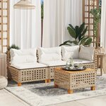 vidaXL Canapé de jardin avec coussins 3 places beige résine tressée