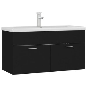 vidaXL Armoire d'évier avec lavabo intégré Noir Aggloméré