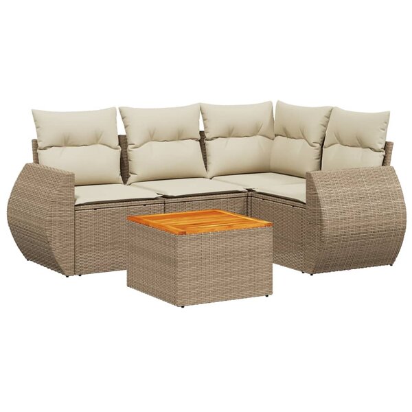 vidaXL Salon de jardin avec coussins 5 Pièces beige résine tressée