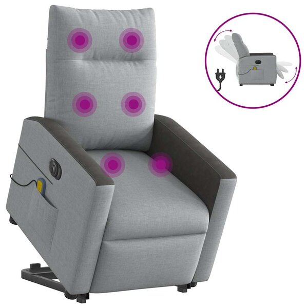 vidaXL Fauteuil inclinable de massage électrique Gris clair Tissu