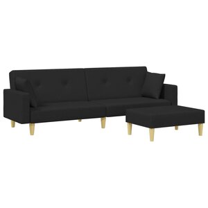 vidaXL Canapé-lit à 2 places avec repose-pied noir tissu