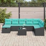 vidaXL Ensemble de canapé de jardin avec coussin 9 Pièces Noir Poly rotin