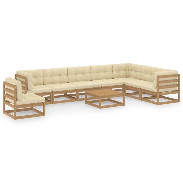vidaXL Salon de jardin 9 Pièces avec coussins Marron miel Bois de pin