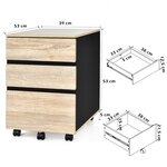 Caisson de bureau rangement bureau sur roulettes 3 tiroir pour feuilles A4 lettre légal dossiers et documents 53 x 39 x 58 cm 20_0005122