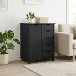 vidaXL Cabinet roulant Noir 63 5 x 39 x 79 cm Bois de Pin Massif