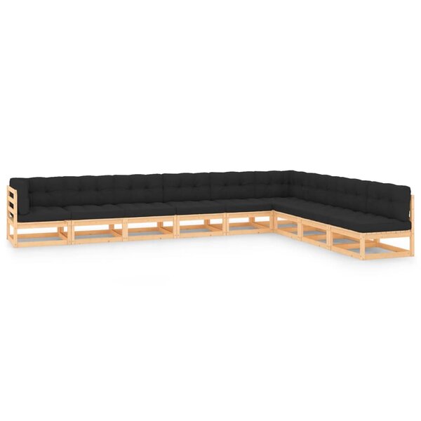 Salon de jardin meuble d'extérieur ensemble de mobilier 9 pièces avec coussins anthracite pin massif 02_0017896