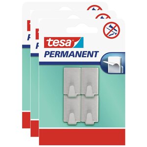 Pack 4 Crochets Permanents Rectangulaires Métal Brossé Adhésifs Taille S Gris x 3 TESA