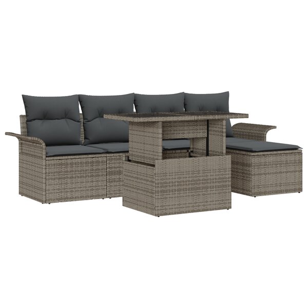 vidaXL Ensemble de salon de jardin 6 pièces avec coussins gris en poly rotin