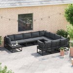 vidaXL Ensemble de canapé de jardin avec coussin 10 Pièces Noir Aluminium