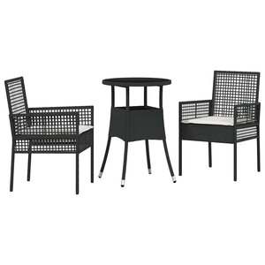 vidaXL Ensemble de salle à manger pour jardin 3 Pièces Noir polyrotin