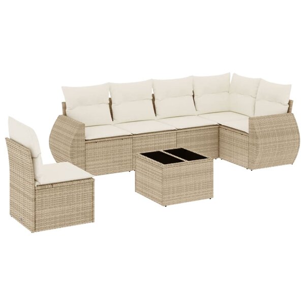 vidaXL Salon de jardin avec coussins 7 Pièces beige résine tressée