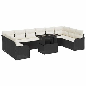 vidaXL Ensemble de canapé de jardin 11 Pièces Noir Poly rotin