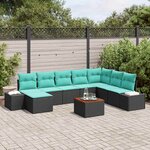 vidaXL Ensemble de canapé de jardin avec coussin 9 Pièces Noir polyrotin