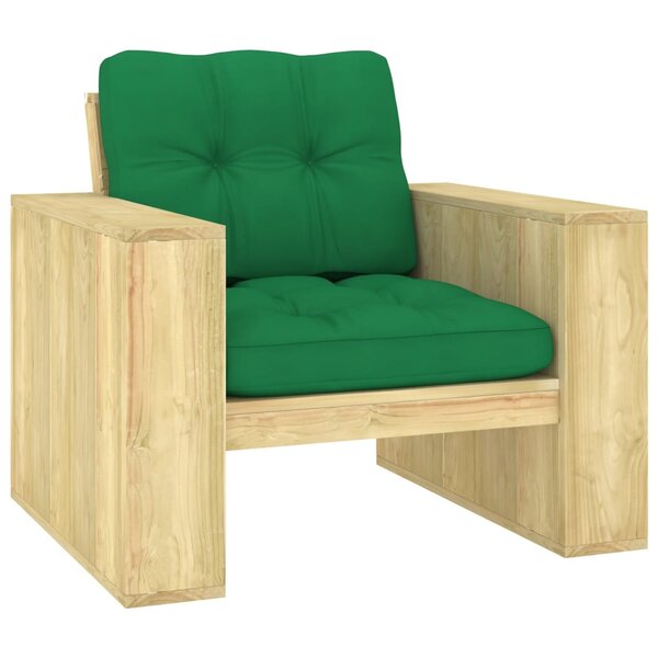 vidaXL Chaise de jardin avec coussins vert Bois de pin imprégné