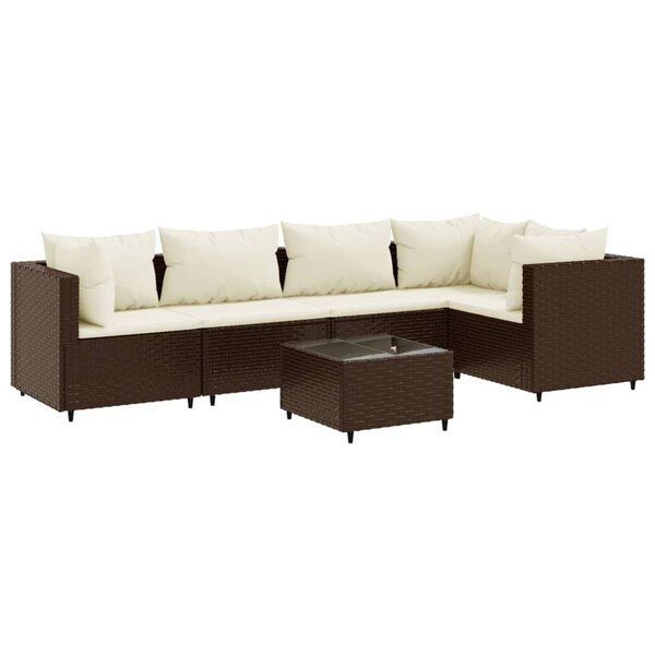 vidaXL Salon de jardin 6 Pièces avec coussins Marron Résine tressée