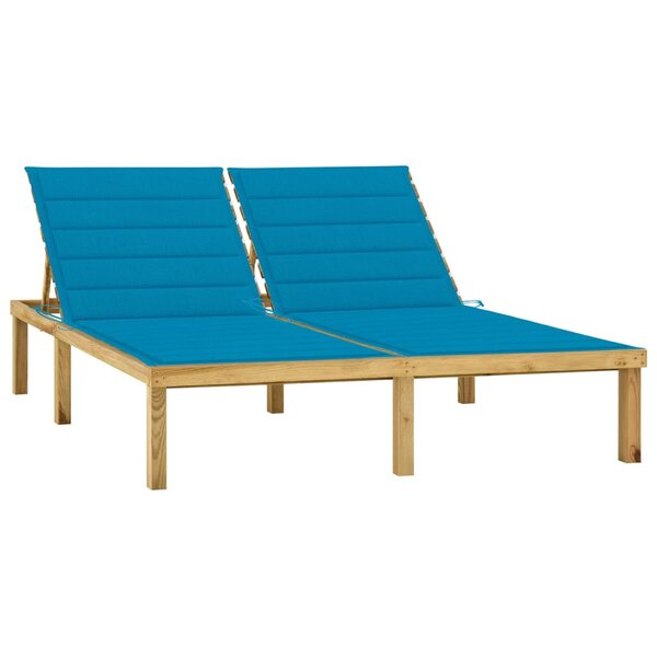 vidaXL Chaise longue double et coussins bleu Bois de pin imprégné