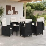 vidaXL Ensemble de repas extérieur 7 pc Noir et blanc crème polyrotin