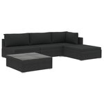 vidaXL Salon de jardin 5 Pièces avec coussins Résine tressée Noir