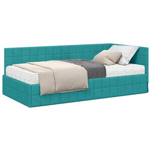 vidaXL Cadre de lit d'angle avec matelas 2 pc Turquoise 100 x 200 cm