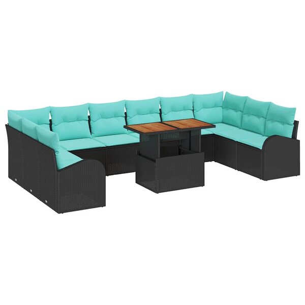 vidaXL Ensemble de canapé de jardin 11 Pièces Noir Poly rotin