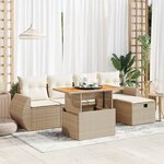 vidaXL Salon de jardin 6 Pièces avec coussins beige résine tressée acacia