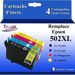 T3AZUR - 4x Cartouches compatibles avec Epson XP-5100  XP-5105  XP-5115  XP-5150  XP-5155  WorkForce WF-2860DWF  WF-2865DWF  WF-2880DWF  WF-2885DWF  502XL
