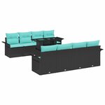 vidaXL Ensemble de canapé de jardin avec coussin 9 Pièces Noir Poly rotin