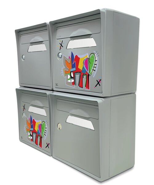 Pack de 4 boîtes aux lettres murales - 2x "Vache de coeur [VanLuc]" - 2x "Gris souris"