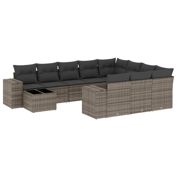 vidaXL Salon de jardin 11 Pièces avec coussins gris résine tressée