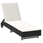 vidaXL Chaise longue avec roues et coussin noir résine tressée