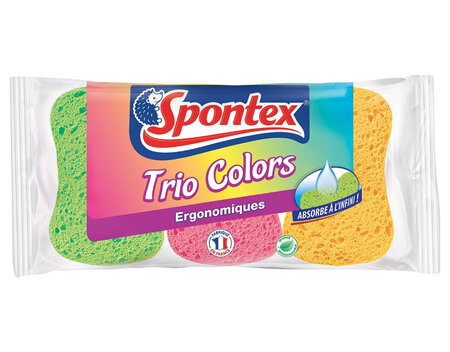 Spontex Eponges Trio Colors Ergonomiques Par 3 (lot de 6 soit 18 éponges)