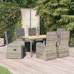 vidaXL Ensemble à manger de jardin et coussins 7 Pièces gris rotin