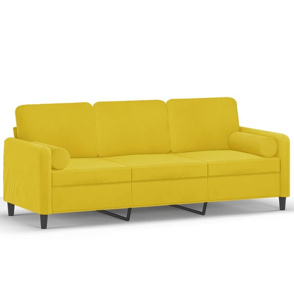 vidaXL Canapé 3 places avec oreillers décoratifs jaune 180 cm velours