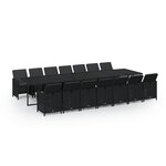vidaXL Ensemble à dîner de jardin coussins 15 Pièces Résine tressée Noir