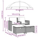 vidaXL Canapé de jardin 2 places et parasol et tabourets marron rotin