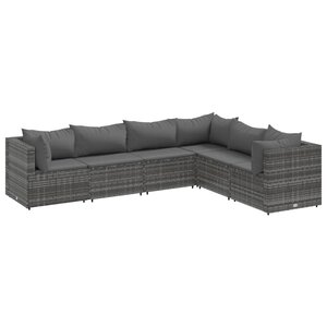 vidaXL Salon de jardin 6 Pièces avec coussins Gris Résine tressée