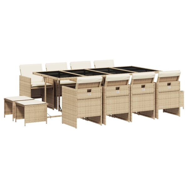 vidaXL Ensemble à manger de jardin et coussins 13 Pièces beige