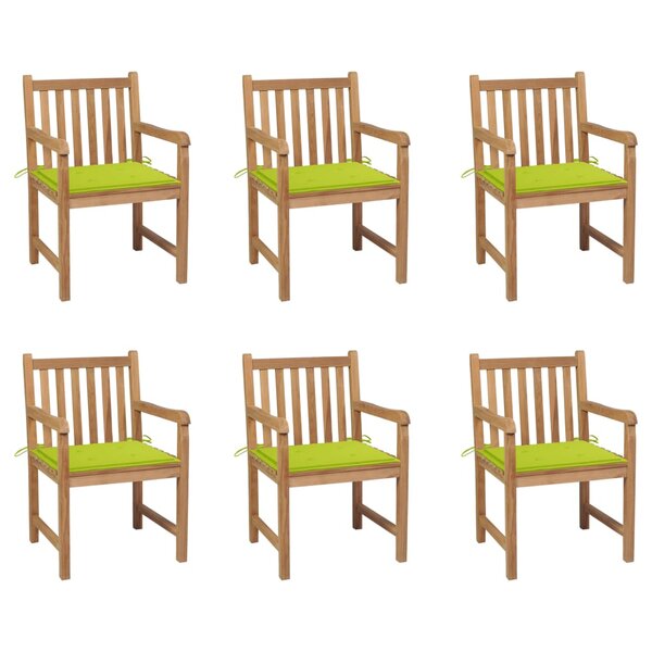 vidaXL Chaises de jardin lot de 6 avec coussins vert vif Bois de teck