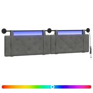 vidaXL Tête de lit suspendue Avec lumière LED Gris foncé Velours