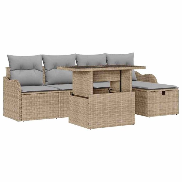 vidaXL Ensemble de canapé de jardin 6 Pièces Beige Poly rotin
