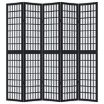 vidaXL Cloison de séparation 5 panneaux noir bois de paulownia massif