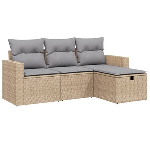 vidaXL Salon de jardin avec coussins 4Pièces mélange beige résine tressée