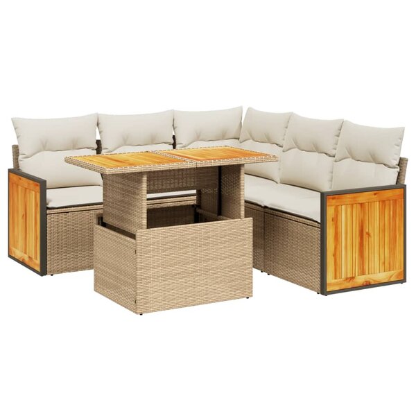 vidaXL Salon de jardin avec coussins 6 Pièces beige résine tressée