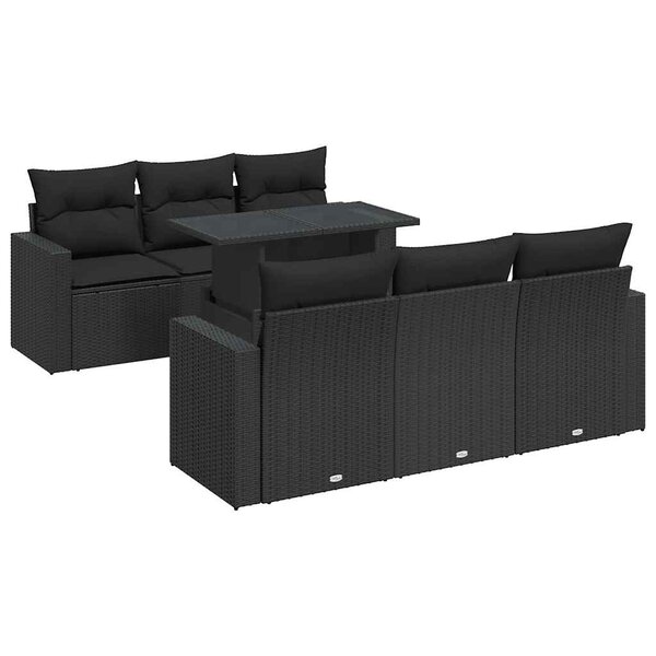 vidaXL Salon de jardin 7 Pièces avec coussins noir résine tressée