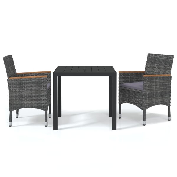 vidaXL Mobilier à dîner de jardin et coussins 3Pièces Résine tressée Gris