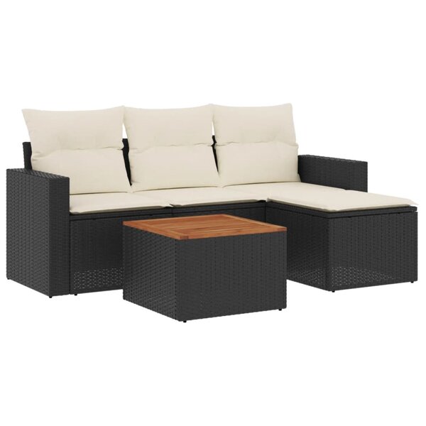 vidaXL Salon de jardin 5 Pièces avec coussins noir résine tressée