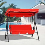 Balancelle de jardin 3 places toit inclinaison réglable coussins assise et dossier 1 72L x 1 1l x 1 52H m acier noir polyester rouge