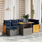 vidaXL Salon de jardin 7 Pièces avec coussins gris résine tressée
